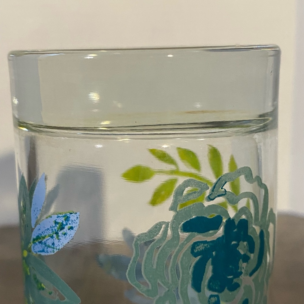Vintage Mid Century Modern Blue Green Floral Set Of 4 Water Glasses CERA - Picture 5 of 5